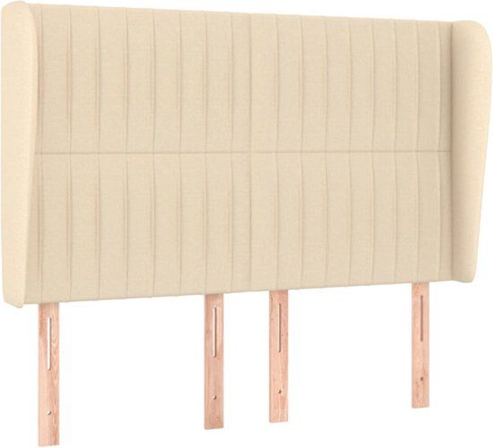 vidaXL Hoofdbord met randen 147x23x118/128 cm stof crèmekleurig