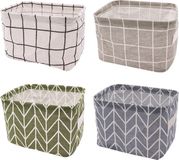 Goodivery ® 4 stuks stoffen opbergmanden, organizer, kleine linnen opvouwbare opbergdoos met 2 handgrepen, opbergmanden voor desktopopslag en huishoudelijke organizer, 20 x 16 x 14 cm (geruit, keper)