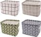 Goodivery ® 4 stuks stoffen opbergmanden, organizer, kleine linnen opvouwbare opbergdoos met 2 handgrepen, opbergmanden voor desktopopslag en huishoudelijke organizer, 20 x 16 x 14 cm (geruit, keper)