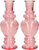 Merkloos Kaarsen kandelaar Venice - 2x - gekleurd glas - helder roze - D5,7 x H15 cm