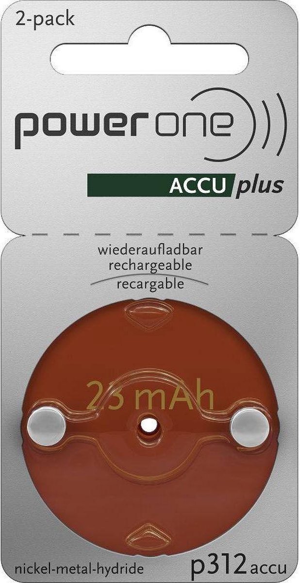 Rayovac p-312, Accu Plus P312 oplaadbare batterijen voor gehoorapparaten, bruin, 2 stuks