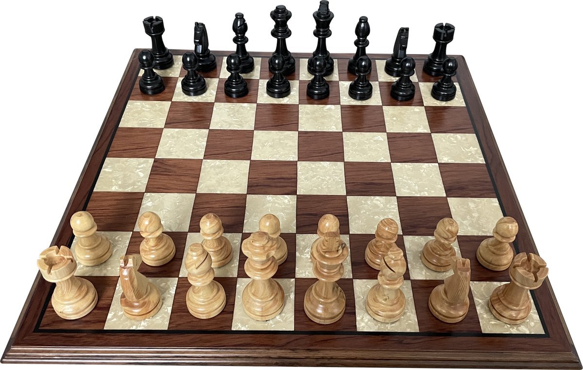 Helena Wood Art Handgemaakte houten schaakbord met schaakstukken - Luxe uitgave - Hoge kwaliteit - Schaakspel - Schaakset - Schaken - Volwassenen - Chess - 40 x 40 cm