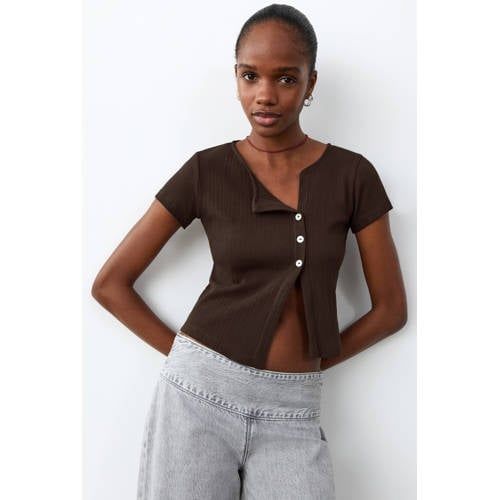 MANGO TEEN cropped top bruin rib gebreid