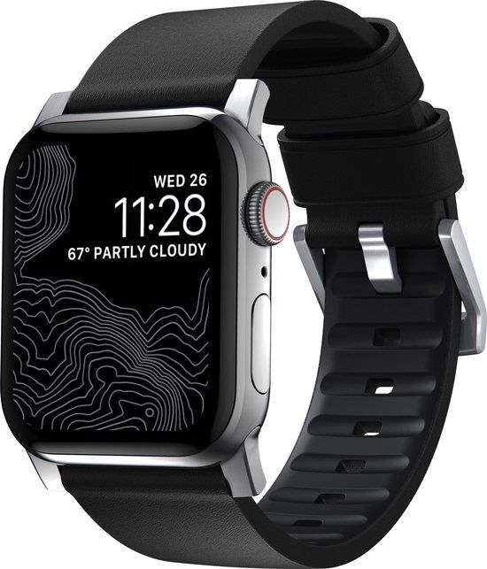 Nomad Active Strap Pro - Apple Watch 49/45/44mm - Black Leather & Silver Buckle