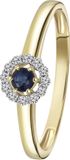 Lucardi Dames Ring saffier en 12 diamanten 0,08ct - Ring - Cadeau - 14 Karaat Goud - Geelgoud