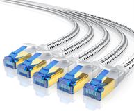Primewire Flaches LAN-Kabel Set aus 5 Stück, CAT 8, 40 Gbit/s, 0,5 Meter, Weiß
