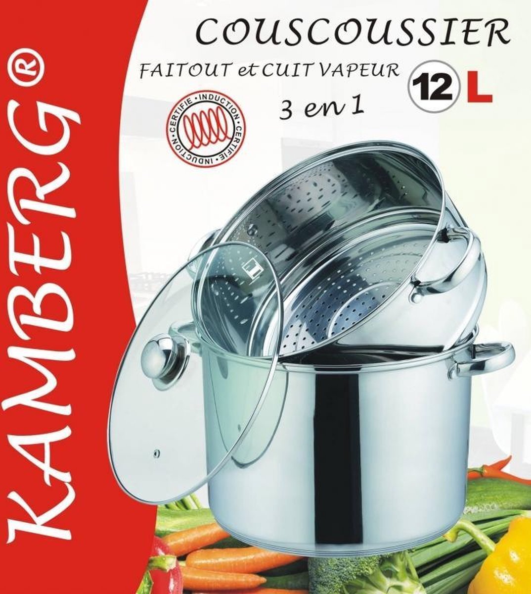Amberg Couscouspan couscoussier Inox 12 liter geschikt ook voor inductie