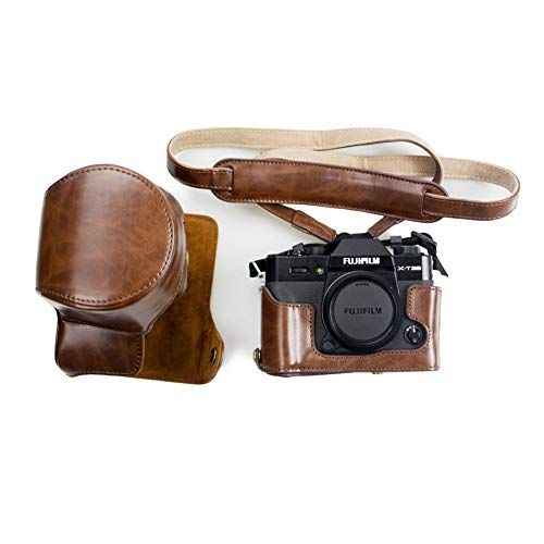 kinokoo PU lederen tas voor FUJI X-T30 / X-T20 / XT10 met 16-50 mm en 18-55 mm lens, Fujifilm X-T30 beschermhoes met schouderriem (koffie)