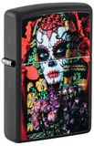 Zippo Stormaansteker, Sugar Skull Woman, matzwart, blacklight, hervulbaar, herbruikbaar, windbestendig design, cadeaudoos, gemaakt in de VS