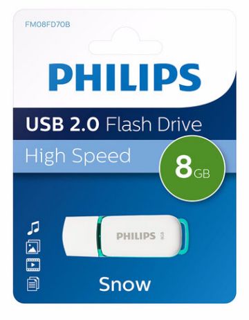 Philips FM08FD70B USB Flash Drive - 8GB - USB 2.0 - Turquoise/White