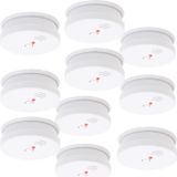 Wiltec 10 rookmelders met 9V-batterij, lange levensduur, alarmvolume 85dB, draadloze brandmelders, conform DIN EN 14604
