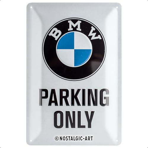Nostalgic-Art Retro Tin Sign – BMW – Parking Only White – Gift idea for car accessoires fans, Metal Plaque, Vintage design for decoration, 20 x 30 cm