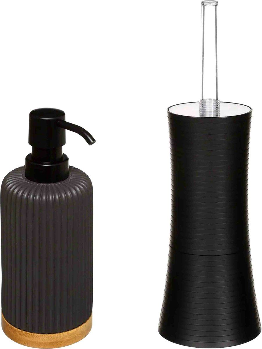 5five - WC-borstelhouder en zeeppompje - Zwart - 270 ml