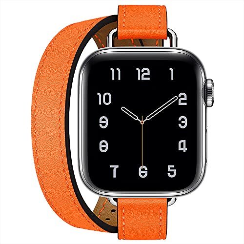 Mootes Slanke riem, compatibel met Apple Watch Band 38 mm 40 mm 41 mm 42 mm 44 mm 45 mm, dames lederen dubbele tour polsband voor iWatch SE serie 7/6/5/4/3/2/1, ORANJE, 38mm/40mm/41mm