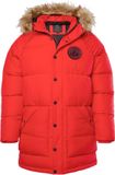 JP 1880 - Heren - Doorgestikte parka capuchon geweven bont badges - Klaproosrood - Maat XXL
