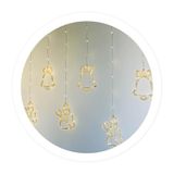 Brightium 1,4 m led-lichtgordijn met klokken en poppen, USB-bediening, 8 functies, ideaal voor feestelijke decoraties.