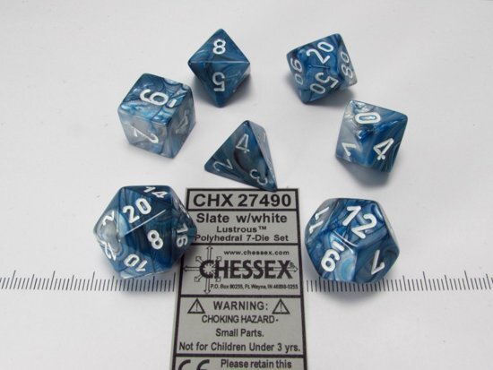 Chessex dobbelstenen set 7 polydice Lustrous Slate w/white