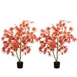 Zstar Kunstboom voor de herfst, groot, 120 cm groot, 2 stuks, esdoorn, esdoorn, binnendecoratie, kunstboom in pot, voor boerderij, thuis, bruiloft