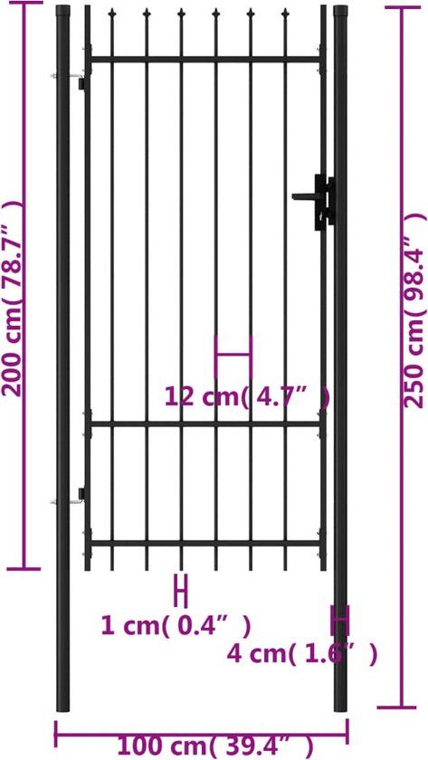 vidaXL Tuinpoort met puntige bovenkant enkel 1x2 m staal zwart - Enkele tuinpoort - 2 jaar garantie