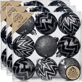 Inge-glas Inge's Christmas Decor Gmbh 27x stuks gedecoreerde kunststof kerstballen zwart 6 cm