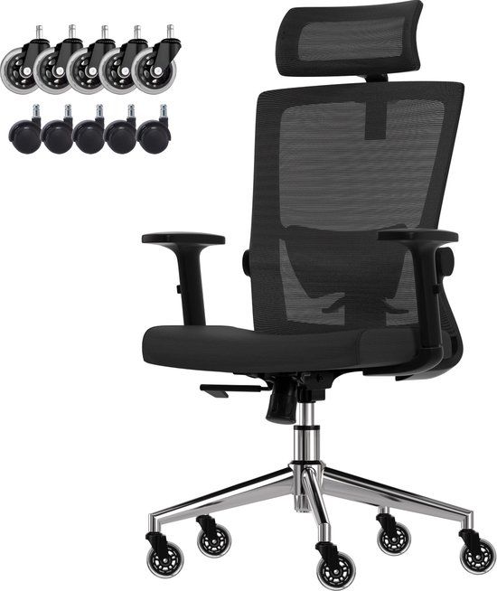 LifeGoods Ergonomische Bureaustoel - Zwart/Chroom