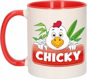 Bellatio Decorations Chicky mok - rood/wit - keramiek - 300 ml - kinder beker kip