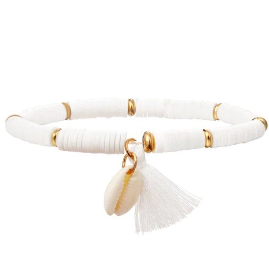 Deja Jewels Lookinggoodtoday Enkelband Platte Kralen Schelp & Kwastje - Wit