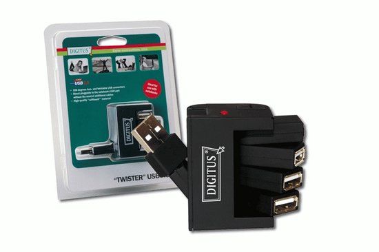 Digitus USB 2.0 Swivel Hub 4-Port 480 Mbit/s Zwart