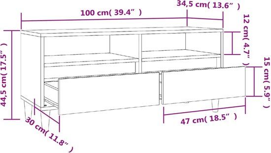 vidaXL TV meubel 100x34,5x44,5 cm bewerkt hout grijs sonoma eikenkleur