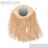 Natural Living Spiegel van bamboe met raffia franjes 48 x H23-65 cm
