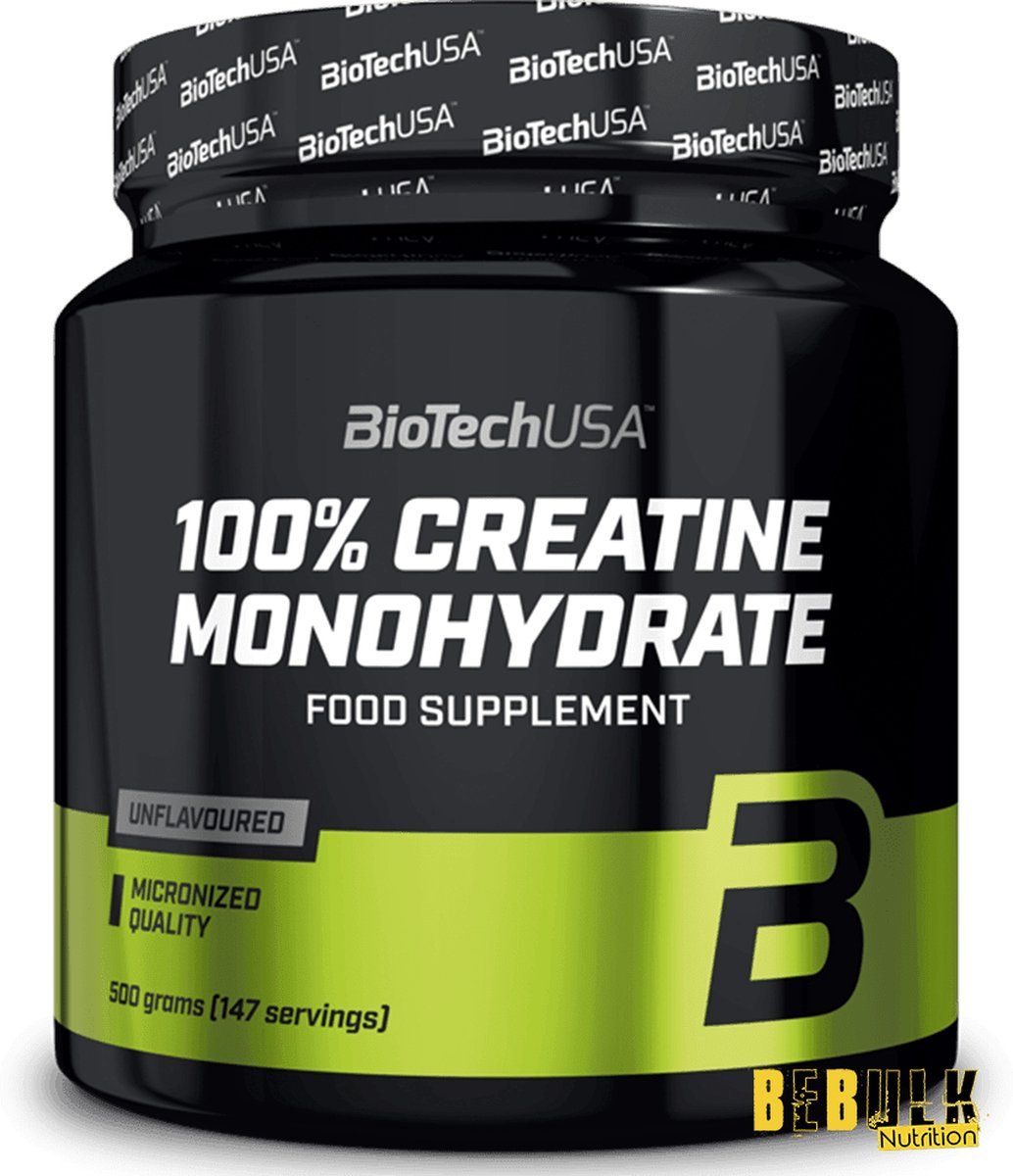 BioTechUSA 100% Creatine Monohydrate | Creatine van farmaceutische kwaliteit | Gemicroniseerd | Veganistisch | Glutenvrij, 500 g, Zonder smaak