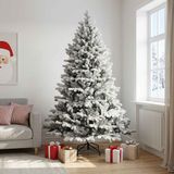 vidaXL Kunstmatige Hinged Kerstboom 210 cm PVC en Metaal Groen en Wit