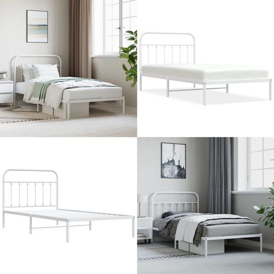 vidaXL Bedframe met hoofdbord metaal wit 107x203 cm