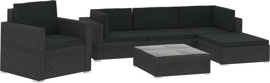 vidaXL 6-delige Loungeset met kussens poly rattan zwart