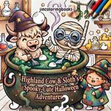 Highland Cow & Sloth's Spooky-Cute Halloween Adventures: A Kawaii Coloring Book