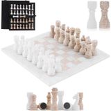 Échiquier jeu d'échecs - Marbre et travertin - 30 cm - 32 pièces, blanc - Boîte de rangement pour table, voyage ou décoration