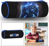 sarcia.eu Zwart-blauwe ronde gaming etui, met rits, VOOR GAMER, gamepad 22x8x8cm