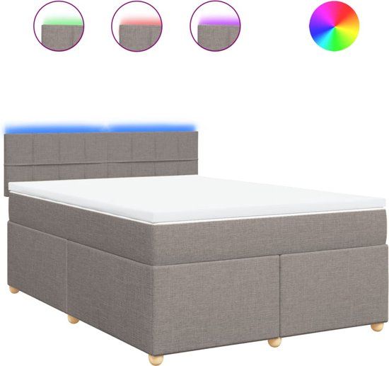 vidaXL Boxspring met matras stof taupe 160x200 cm