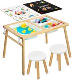 VEVOR Sensorische Tafel, 7-in-1 Activiteitentafel met 2 Krukjes, Dubbelzijdig Speeloppervlak, Opbergdozen & Antislipvoetjes, Speelzand- & Watertafel, voor Kinderen van 3-6 Jaar