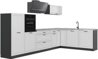 Vicco Hoekkeuken R-Line, Wit landelijk/Antraciet, 347 x cm marmer werkblad