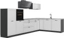 Vicco Hoekkeuken R-Line, Wit landelijk/Antraciet, 347 x cm marmer werkblad