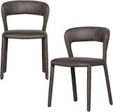 WOOOD Noble Eetkamerstoelen - Leerlook - Zwart/Grijs - Set van 2