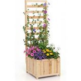 Coast Jardinière surélevée en bois avec treillis d'escalade - avec trous de drainage - panneaux réglables - couleur naturelle - 123 cm
