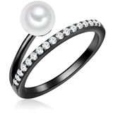 Valero Pearls Ring Sterling Silver Zirconia Cultured Freshwater Pearls Black Women's Rings