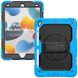 HUEZOE Beschermhoes compatibel met iPad 10,2 inch model 2021/2020/2019, schokbestendige beschermhoes voor de hele behuizing voor iPad 9/8/7 generatie, lichtblauw