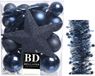 Decoris Kerstversiering kunststof kerstballen 5-6-8 cm - ster piek - sterren slingers - donkerblauw 35x stuks