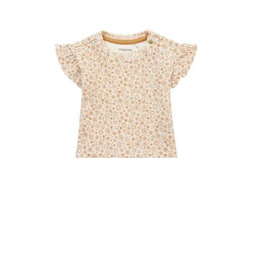 Noppies Noppies baby T-shirt Newbury met all over print en ruches lichtbruin/wit