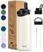 VANN® 3-Wandige RVS Drinkfles 1 Liter met rietje voor volwassenen – Met 5 accessoires – Thermosfles – 24 uur koud/12 uur warm – Ivory – VANN Ultimate Bottle®