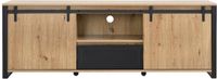 Vente-unique Tv-meubel met 2 schuifdeuren, 1 lade en 1 nis in MDF en zwart metaal - Naturel - BELINARO