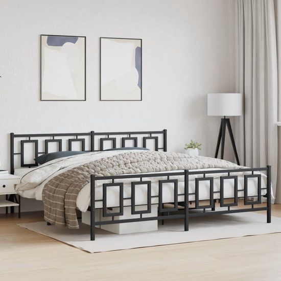 vidaXL Bedframe met hoofd- en voeteneinde Metaal Zwart 193x203 cm